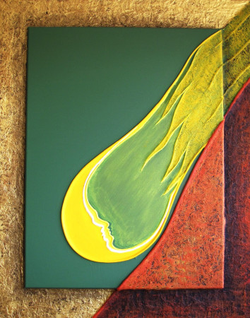 Nucleo esistenziale in caduta libera.   (tecn. mista polim. su tela mis. cm. 80x100)  "="$
